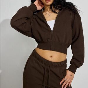 Garage Brown Cropped Hoodie